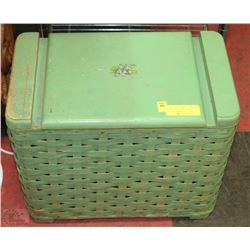 VINTAGE GREEN WICKER HAMPER