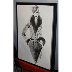 SIGNED CANVAS PENCIL ART WORK  FRAMED