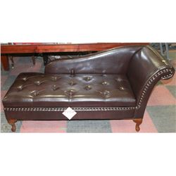 NEW BROWN LEATHERETTE NAILHEAD STORAGE CHAISE