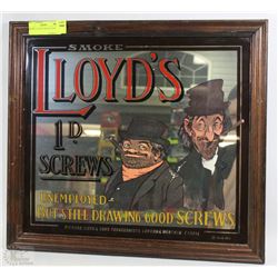 SMOKE LLOYDS TOBACCO MIRRORED  SIGN