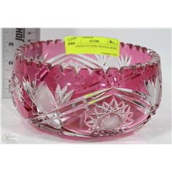 DIAMOND CUT PINK CRYSTAL BOWL