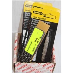 LOT OF STANLEY SCREW HOLE PUNCHES, STARRETT PILOT