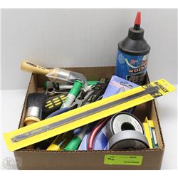BOX OF ASST HAND TOOLS AND SAW BLADES