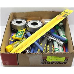 BOX OF ASST HAND TOOLS AND SAW BLADES