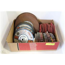 BOX OF ASSORTED GRINDING AND SANDING WHEELS