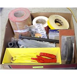 BOX WITH ASSORTED DANGER TAPES AND SIGNAGE, SCRAP