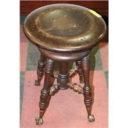 ANTIQUE GLASS BALL & CLAW FEET PIANO STOOL