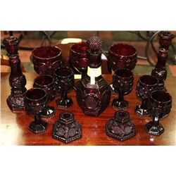 14PC VINTAGE CAPE COD REDGLASS DECANTER