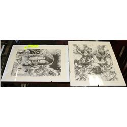 SET OF 2 PEN SKETCHES BY DENNIS MORRISON #'D