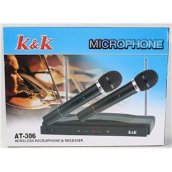 NEW K&K DUAL WIRELESS MICROPHONE AND RECIEVER