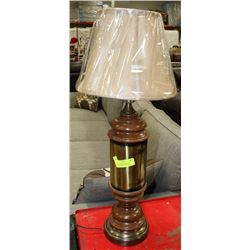 VINTAGE WOOD AND BRASS LIGHTED FIREPLACE TABLE