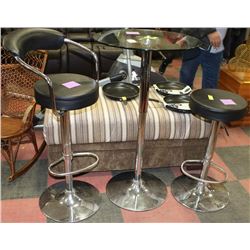 ROUND GLASS TABLE 24"X24"X42H WITH 2 BAR STOOLS