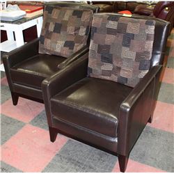 2 BROWN GENUINE LEATHER ARM CHAIRS