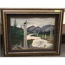 FRAMED RIVER OIL PAINTING