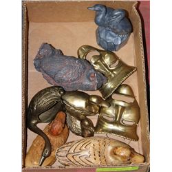 FLAT WITH COLLECTIBLE INCL WOODEN DUCKS,OWL, BRASS