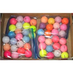 FLAT OF ASSORTED COLOURED RECLAIMED GOLF BALLS