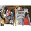 Image 1 : BOX OF CAR ELECTRONICS, PHONE CASES, & HOUSEHOLD ITEMS
