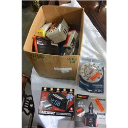 BOX OF NEW ELECTRONICS & CAR GADGETS