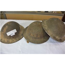 THREE WORLD WAR TWO ARMY HELMETS