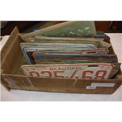 BOX OF VINTAGE LICENCE PLATES