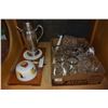 Image 1 : CHEESE TRAY WITH TEAPOT AND LOT OF BAR GLASSES