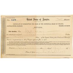 Stock Certificate for Nevada Exhibit of Centennial Exhibition