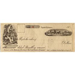 Rare Check for Holladay Overland Mail & Express Company