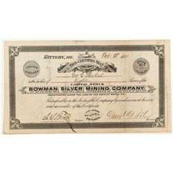 Bowman Silver Mining Co. Stock Certificate