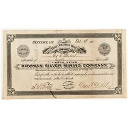 Bowman Silver Mining Co. Stock Certificate