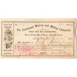 The Cincinnati Mining and Milling Company Stock Certificate