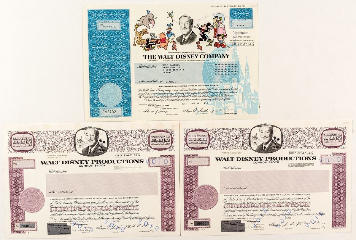 Walt Disney Stock Certificates