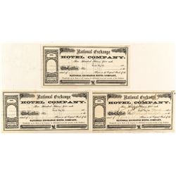 National Exchange Hotel Company Stock Certificates (3)