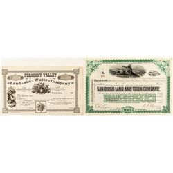 Two Different San Diego Stock Certificates (incl. Signature of Benjamin P. Cheney, WF Director)