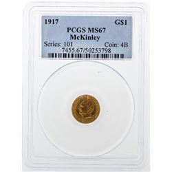 1917 $1 Gold Dollar McKinley Coin PCGS MS67