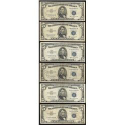 Lot of (6) 1953B $5 Silver Certificate Notes