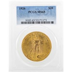 1926 $20 St. Gaudens Double Eagle Gold Coin PCGS MS65