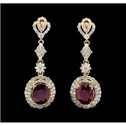 14KT Yellow Gold 7.30ctw Ruby and Diamond Earrings