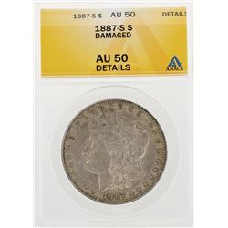 1887-S $1 Morgan Silver Dollar Coin Damaged ANACS AU50 Details