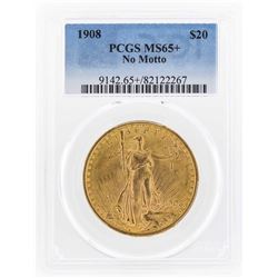 1908 NM $20 St. Gaudens Double Eagle Gold Coin PCGS MS65+