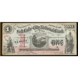 1874 $1 Salt Lake City National Bank Obsolete Bank Note