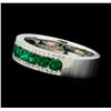Image 2 : 14KT White Gold 0.60ctw Emerald and Diamond Ring