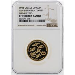 1982 Greece 5000D Pan European Games Gold Coin NGC PF69 Ultra Cameo