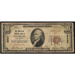 1929 $10 Hamburg New Jersey National Currency Bank Note
