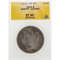 1901 $1 Morgan Silver Dollar Coin Graffiti Cleaned ANACS EF40 Details