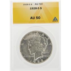 1928-S $1 Peace Silver Dollar Coin ANACS AU50