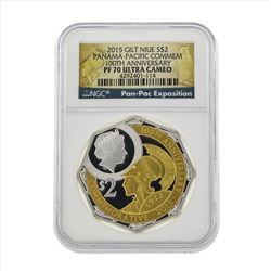 2015 Gilt Niue $2 Panama Pacific Commemorative Coin NGC PF70 Ultra Cameo