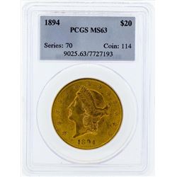 1894 $20 Liberty Head Double Eagle Gold Coin PCGS MS63