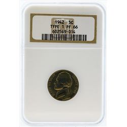 1942 Type 1 Jefferson Proof Nickel PCGS PF66
