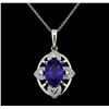 Image 2 : Platinum 5.40ct Sapphire and Diamond Pendant with Chain
