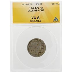 1924-S Buffalo Nickel Coin Glue Residue ANACS VG8 Details
